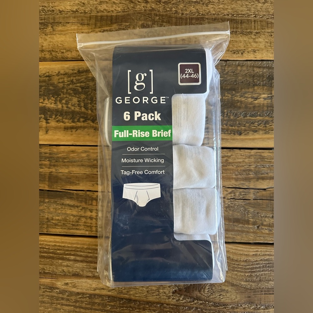 George Men’s Full-Rise White Briefs 6-Pack • Size 2XL • NEW